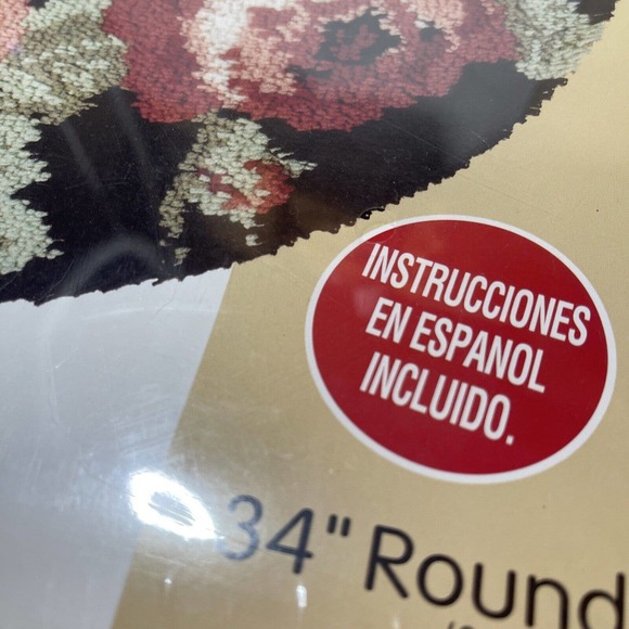 Vintage Bouquet Latch Hook Rug Kit Chintz Roses 34 Round KT 231 Black Pink New - Picture 5 of 5